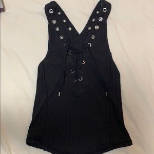 Free People Black Tie Front Tank Top